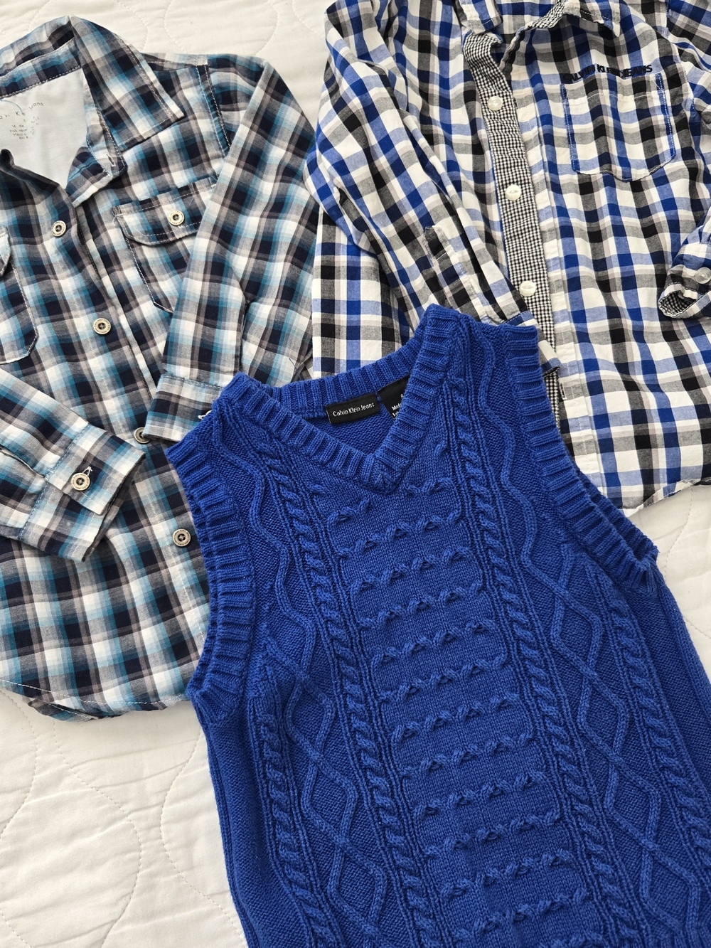 Calvin Klein Kids Cable Knit Vest And 2 Long Sleeve Shirts - Bright Blue